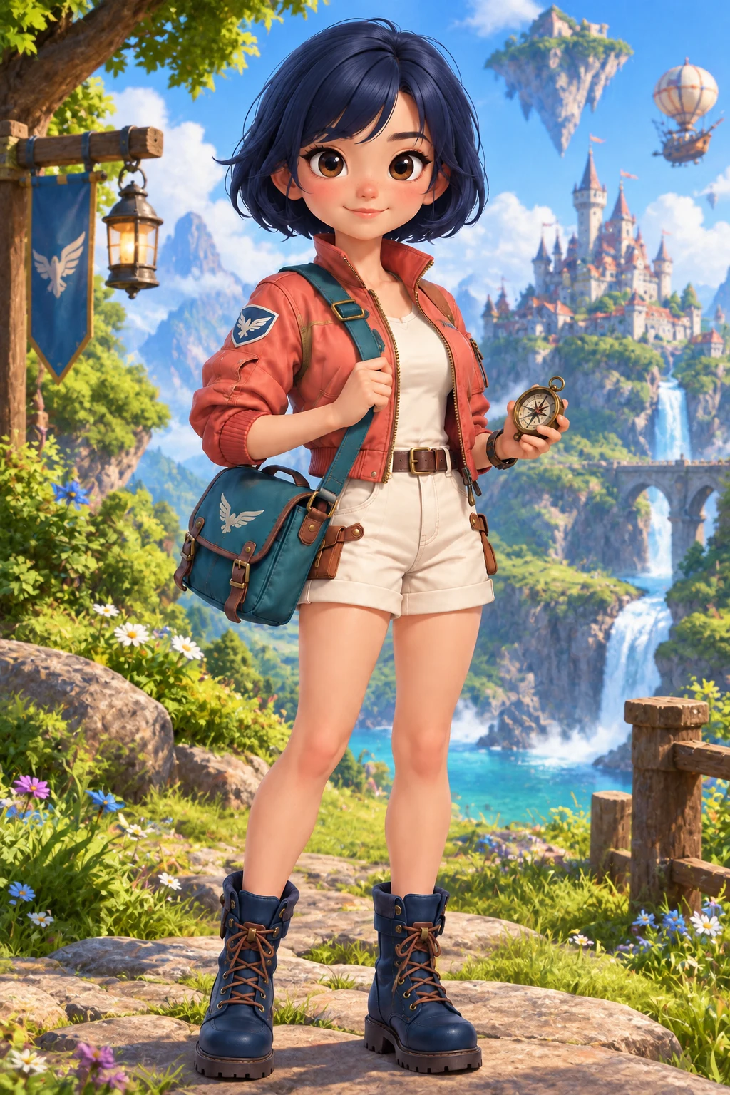 Chibi Nori Vale in a vivid fantasy-world background
